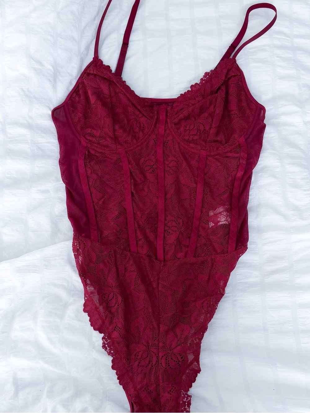 Lace Bodysuit Teddy in Deep Wine